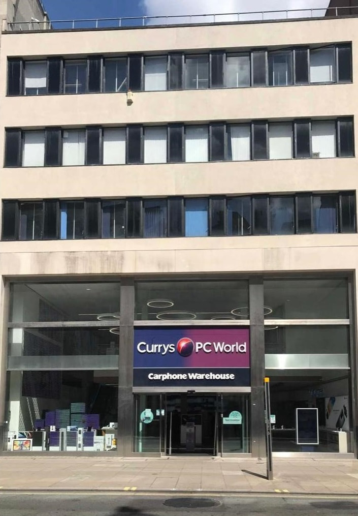 Currys PC World, front of building works_rendered damaged mosaic tiles_Holton Building Services