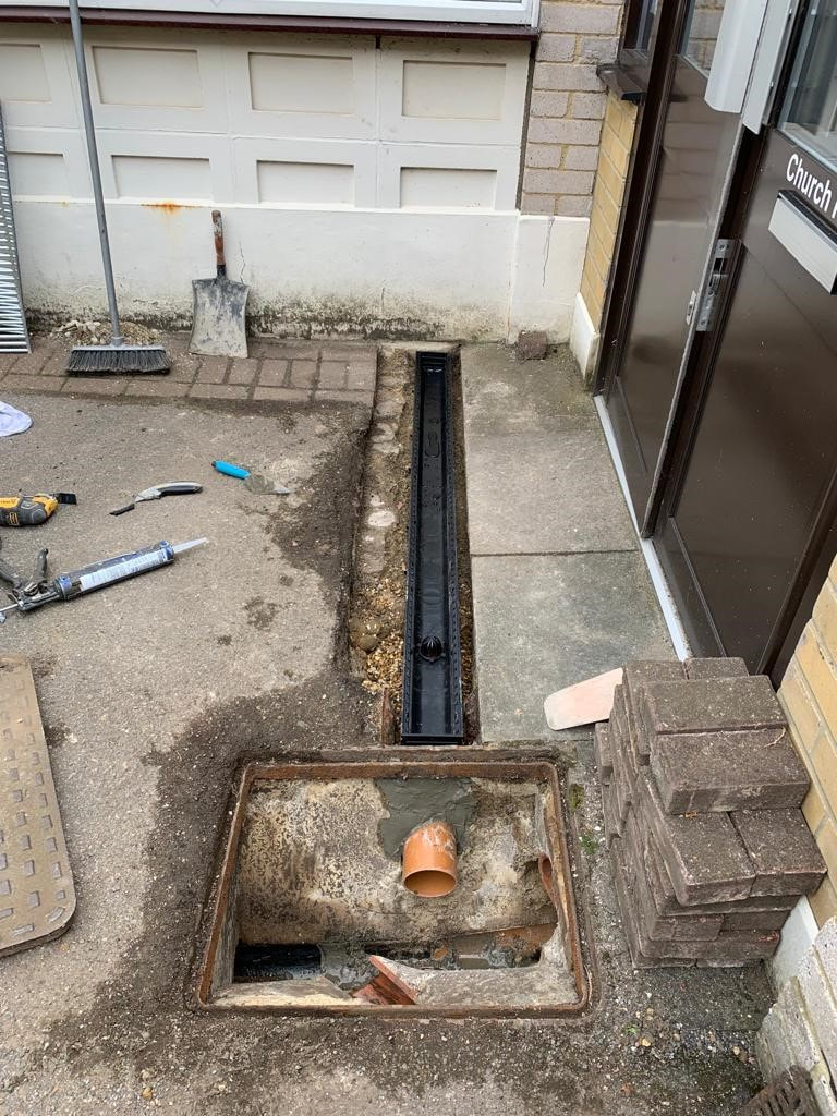 Installation of new deep French drainage system for  Methodist church in Harold Wood_Holton Building Services